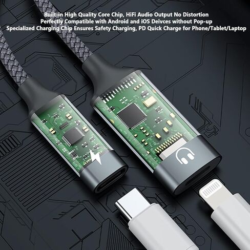 محول صوت USB C إلى Lightning، محول سماعة رأس 2 في 1 USB C ذكر إلى Lightning أنثى ودونجل شحن PD 60 وات متوافق مع iPhone 15/15Pro وiPad Pro وiPad Air 5/4 وMacBook وGalaxy S23/S22 in Kuwait