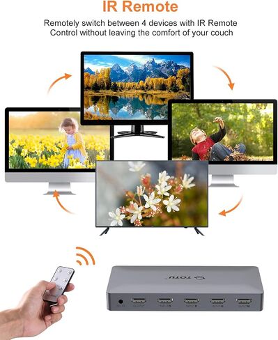 TOTU HDMI Switch 4 Ports (4 x 1) 4K 60Hz HDMI 2.0 Switcher with IR Remote Control Support HDR & HDCP 2.2 Pass-Through & 3D &Full HD 1080P, Compatible for PS3/PS4, Xbox 360/One, HDTV, Blu-Ray Player in Saudi Arabia