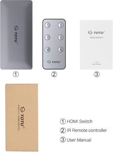 TOTU HDMI Switch 4 Ports (4 x 1) 4K 60Hz HDMI 2.0 Switcher with IR Remote Control Support HDR & HDCP 2.2 Pass-Through & 3D &Full HD 1080P, Compatible for PS3/PS4, Xbox 360/One, HDTV, Blu-Ray Player in Saudi Arabia