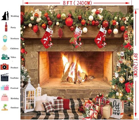 Dudaacvt 7x5ft Christmas Photography Backdrops Christmas Fireplace Decoration Background Family Party Birthday Baby Shower Decoration Photo Booth Props D469 in Kuwait