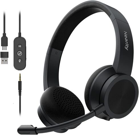 سماعات رأس سلكية احترافية من Nearity HP10 مع ميكروفون، وخاصية الغاء الضوضاء والتحكم في الصوت، وسماعات كمبيوتر متعددة التوصيل لأجهزة المكتب والمنزل والأعمال الكمبيوتر الشخصي / ماك / الكمبيوتر المحمول in Kuwait