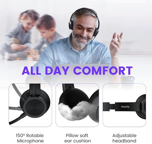 سماعات رأس سلكية احترافية من Nearity HP10 مع ميكروفون، وخاصية الغاء الضوضاء والتحكم في الصوت، وسماعات كمبيوتر متعددة التوصيل لأجهزة المكتب والمنزل والأعمال الكمبيوتر الشخصي / ماك / الكمبيوتر المحمول in Kuwait