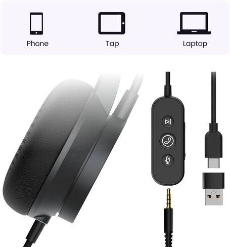 سماعات رأس سلكية احترافية من Nearity HP10 مع ميكروفون، وخاصية الغاء الضوضاء والتحكم في الصوت، وسماعات كمبيوتر متعددة التوصيل لأجهزة المكتب والمنزل والأعمال الكمبيوتر الشخصي / ماك / الكمبيوتر المحمول in Kuwait