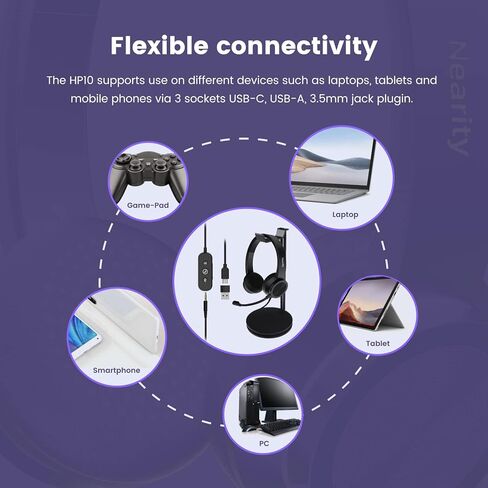 سماعات رأس سلكية احترافية من Nearity HP10 مع ميكروفون، وخاصية الغاء الضوضاء والتحكم في الصوت، وسماعات كمبيوتر متعددة التوصيل لأجهزة المكتب والمنزل والأعمال الكمبيوتر الشخصي / ماك / الكمبيوتر المحمول in Kuwait