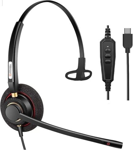 سماعة رأس Arama USB C من النوع C، سماعة كمبيوتر سلكية مع ميكروفون عازل للضوضاء - قم بتوصيلها بجهاز الكمبيوتر الخاص بك، Mac، الكمبيوتر اللوحي، الكمبيوتر المحمول والهاتف الخلوي، Skype، Zoom، Office Home Business in Saudi Arabia