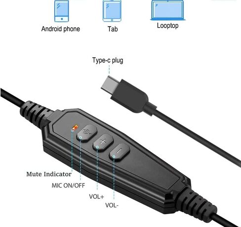 سماعة رأس Arama USB C من النوع C، سماعة كمبيوتر سلكية مع ميكروفون عازل للضوضاء - قم بتوصيلها بجهاز الكمبيوتر الخاص بك، Mac، الكمبيوتر اللوحي، الكمبيوتر المحمول والهاتف الخلوي، Skype، Zoom، Office Home Business in Saudi Arabia
