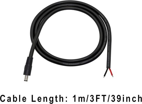GINTOOYUN 2 Pack DC Power Pigtails Cable, DC 5.5mm x 2.5mm Male Plug Jack to Bare Wire Open End Power Supply Replacement Repair Cord, for Security Camera,LED Strip Light,DVR 3FT (black-1m) in Saudi Arabia