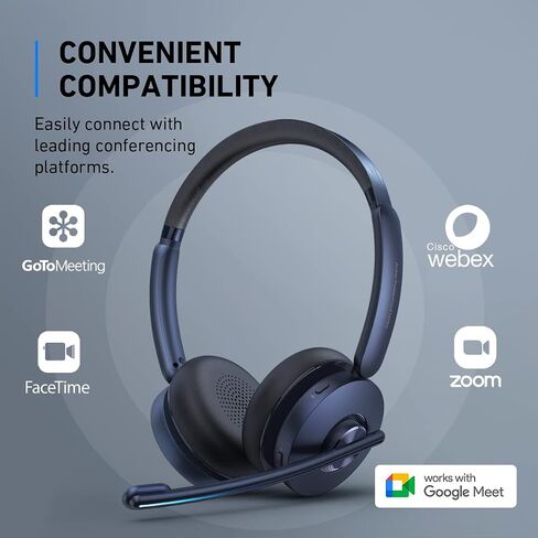 أنكر باور كونف H700 مع حامل شحن، سماعة بلوتوث مع ميكروفون، إلغاء الضوضاء النشط، تسجيل الصوت ونسخ الاجتماعات، مكالمات معززة بالذكاء الاصطناعي، متوافقة مع منصات المؤتمرات in Saudi Arabia