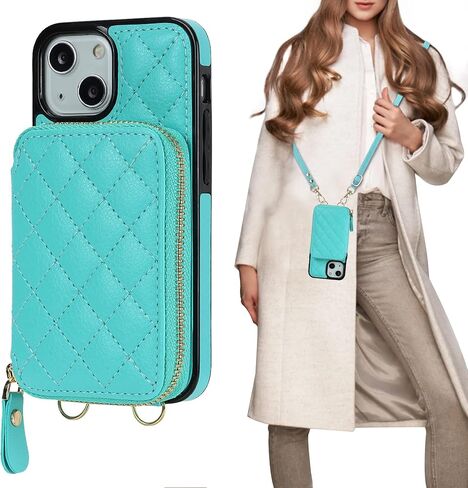 حافظة محفظة Bocasal Crossbody لهاتف iPhone 13 Mini، غطاء قلاب لحقيبة اليد من جلد البولي يوريثان بسحاب RFID، حافظة بمسند فوليو مع فتحات للبطاقات وحزام معصم 5G 5.4 بوصة (أحمر) in Kuwait