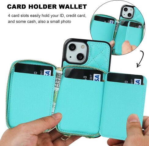 حافظة محفظة Bocasal Crossbody لهاتف iPhone 13 Mini، غطاء قلاب لحقيبة اليد من جلد البولي يوريثان بسحاب RFID، حافظة بمسند فوليو مع فتحات للبطاقات وحزام معصم 5G 5.4 بوصة (أحمر) in Kuwait