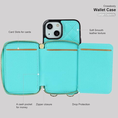 حافظة محفظة Bocasal Crossbody لهاتف iPhone 13 Mini، غطاء قلاب لحقيبة اليد من جلد البولي يوريثان بسحاب RFID، حافظة بمسند فوليو مع فتحات للبطاقات وحزام معصم 5G 5.4 بوصة (أحمر) in Kuwait
