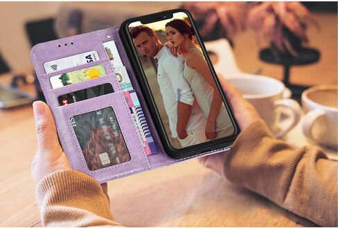 حافظة Ateeky iPhone 14 مع حامل بطاقة، غطاء محفظة واقٍ مضاد للصدمات من جلد البولي يوريثان بنمط ماندالا منقوش لهاتف iPhone 14 (أرجواني فاتح) in Kuwait