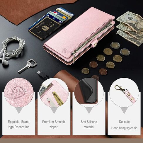 XcaseBar for iPhone 15 Plus 6.7" Wallet case with Zipper Credit Card Holder RFID Blocking,Flip Folio Book PU Leather Shockproof Strap Protective Cover Women Men for Apple 15Plus Phone case Wine Red in Kuwait