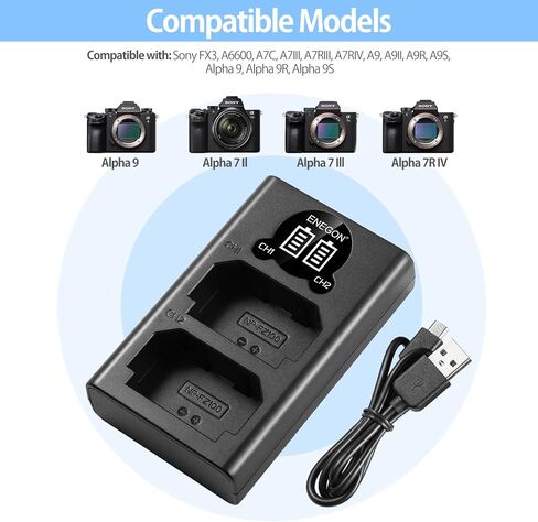 شاحن USB ENEGON NP-FZ100 LED لبطارية Sony NP-FZ100، متوافق تمامًا مع Sony Alpha 9/Alpha 9R/Alpha 9S، Sony A9/A9R Sony A73/A7R3، Sony A7III/A7RIII/A7RIV/A7C، Sony A6600. in Kuwait