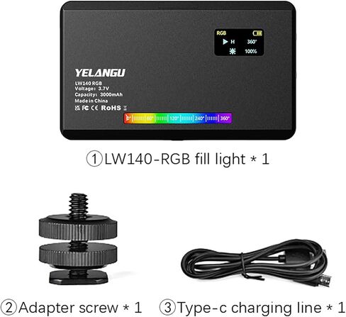 YELANGU 140 RGB Video Light & Camera LED Strap Tripod - Full Color CRI95+ Dimmable 2500K-9000K, 26 Scene Effects, DSLR Lighting for Photography, Videoconferencing. Ideal for Macro & Product Shooting in Kuwait