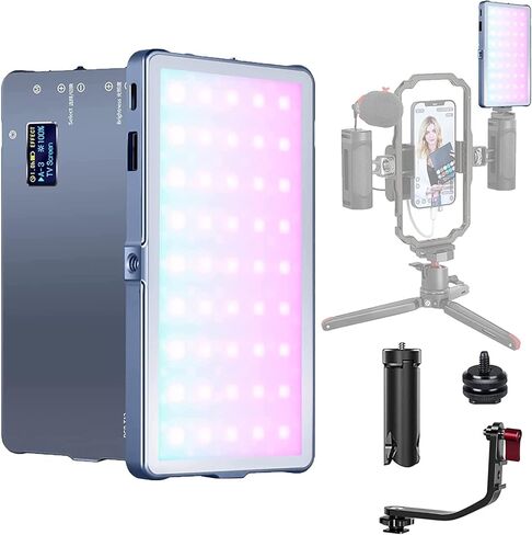 مصباح فيديو Nkmooxe T12 RGB، ضوء كاميرا RGB محمول، بطارية مدمجة 4000 مللي أمبير في الساعة، 360 لون كامل 21 تأثير ضوئي، لوحة LED 2500-9000K مع هيكل من سبائك الألومنيوم in Kuwait