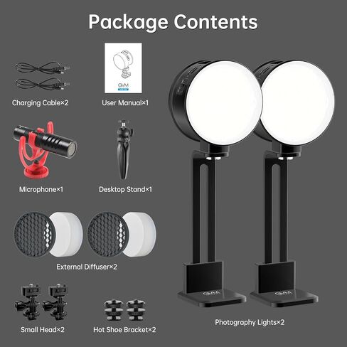 GVM 2-Pack RGB Video Light, 3000mAh Double Sided RGB & Bi-Color Portable Camera Light with Microphone Stand 0-360 Full Color CRI 97+ 2700K-6500K Rechargeable Video Lights for Video Recording in Saudi Arabia