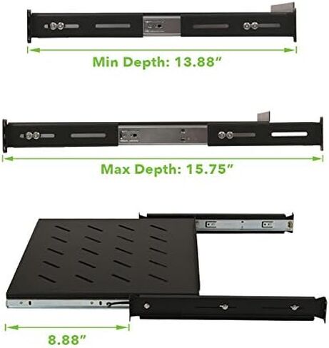 Navepoint Sliding Rack Vented Server Shelf 1U 19 Inch 4 Post Rack Mount 13.75 Inches (350mm) Deep Set of 2 Black in Saudi Arabia