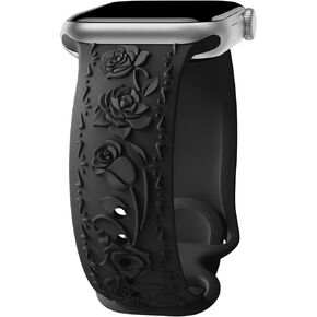 Floral Engraved Band Compatible with Apple Watch Band 40mm 41mm 38mm 42mm 44mm 45mm 49mm Women, Designer Soft Silicone Cute Embossed Flower Strap for iWatch Band Series SE Ultra 9 8 7 6 5 4 3 2 1