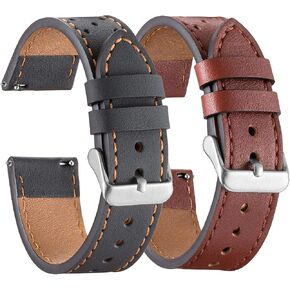 Galaxy Watch 3 45mm Bands 2 Pack، متوافق مع Samsung Band، العرض 22 مم من الجلد، للرجال والنساء، أحزمة ذكية سريعة الإصدار للجنسين (أسود + بني) in Kuwait