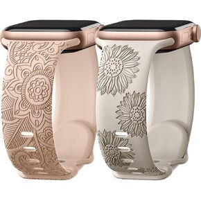 2PC Cute Floral Engraved Band Compatible with Apple Watch Bands Women in Kuwait