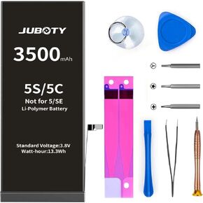 بطارية JUBOTY لهاتف iPhone 5S 5C (ليس 5/SE) بقدرة 3500 مللي أمبير في الساعة، بطارية ليثيوم بوليمر مطورة عالية السعة 0 دورة بديلة لهاتف iPhone 5S 5C مع مجموعة أدوات إصلاح احترافية in Kuwait