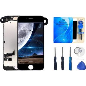 passionTR Black for iPhone 8 Plus 5.5 Inch LCD Digitizer Display Screen Replacement Full Frame Complete Assembly with Front Facing Camera Ear Speaker Proximity Sensor with Repair Tool kit