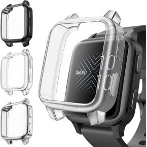 حافظة حماية للشاشة مكونة من 3 قطع من Fintie متوافقة مع Garmin Venu Sq 2 / Sq 2 Music/Venu Sq/Venu Sq Music، حافظات حماية كاملة مطلية بمادة TPU الناعمة [مقاومة للخدش]، أسود/شفاف/فضي in Kuwait