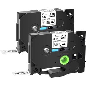 GREENCYCLE Fabric Iron On Clothing Label Tape Compatible for Brother P-Touch TZe-FA231 TZ-FA231 AZE FA231 Black on White 1/2 inch x 9.8 ft 12mm x 3m for PT-P750W PT-H110 PT-D210 PT-D600, 2 Pack in Kuwait