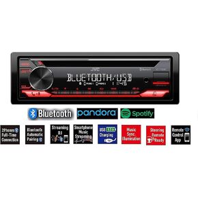 JVC بلوتوث، اتصال ثنائي الهاتف، مشغل ستيريو للسيارة سي دي ام بي 3 ايه ام/اف ام بمنفذ USB AUX مع سماعات اذن الفا سونيك in Kuwait