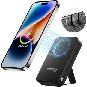 شاحن باور بانك لاسلكي محمول من ساناج بقدرة 10000 مللي أمبير في الساعة مع كابلات مدمجة، وحزمة بطارية مغناطيسية مع شاشة LED، ومدخل قابس تيار متردد و4 مخارج 22.5 وات PD شحن سريع متوافق مع هاتف iPhone Android in Kuwait