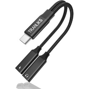 TRANLIKS USB C Splitter، محول سماعة رأس وشاحن USB C مزدوج، صوت 2 في 1 من النوع C وPD 60W شحن سريع لأجهزة iphon15، 15 Pro، 15 Pro Max وأجهزة USB C الأخرى - أسود