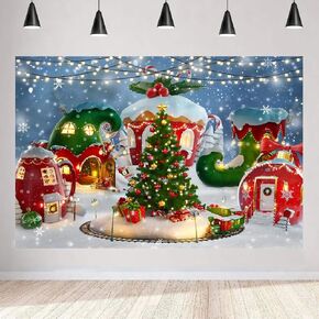 Aperturee 5x3ft Christmas Candy House Photography Backdrop Winter Snow Pine Tree Xmas Tree Snowflake Lollipop Background Newborn Baby Shower Children Portrait Photo Studio Booth Prop Decoration Banner in Kuwait