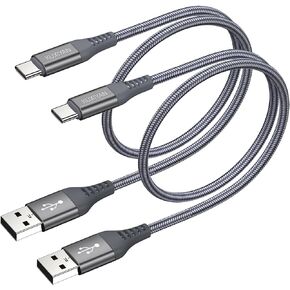 كابل KUXIYAN قصير USB من النوع C، (1 قدم 2 حزمة) شاحن USB-C سلك شحن سريع مجدول من النايلون متوافق مع iPhone 15 Pro Max/15 Pro/15 Plus Samsung Galaxy S9 S8 Plus Note 9 8 (رمادي) in Kuwait