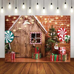 LTLYH 7X5ft Christmas Photo Backdrop Christmas Wooden House Candy Tree Photoshoot Background for Kids Portrait Photo Studio Booth Photographer Props Backdrop 119 in Kuwait