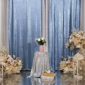 Poise3EHome 2Pcs 3Ft x 8Ft Baby Blue Sequin Backdrop Curtain, Glitter Photography Background, Sequence Xmas Thanksgiving Backdrop for Wedding Party Holiday Festival Decor in Kuwait