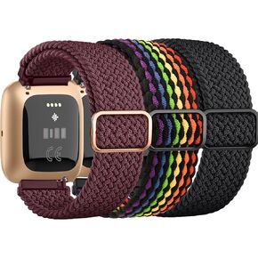 Tobfit Elastic Bands Compatible with Fitbit Versa 2 Watch Bands Women Men, Soft Adjustable Stretchy Loop Nylon Stylish Replacement Wristbands for Fitbit Versa 2 / Fitbit Versa / Versa Lite / Versa SE Watch (3 Pack)