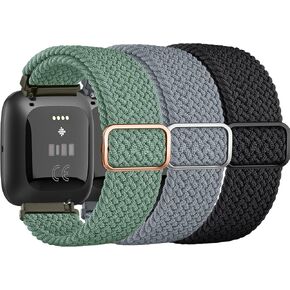 Tobfit Elastic Bands Compatible with Fitbit Versa 2 Watch Bands Women Men, Soft Adjustable Stretchy Loop Nylon Stylish Replacement Wristbands for Fitbit Versa 2 / Versa/Lite/SE (3 Pack) in Saudi Arabia