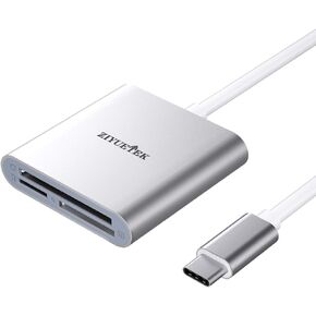 SD Card Reader USB, ZIYUETEK SD Memory Card Reader Writer Compact Flash Card Adapter for CF/SD/TF Micro SD/Micro SDHC/MD/MMC/SDHC/SDXC UHS-I Card for Windows Mac Linux, Silver (Aluminum),