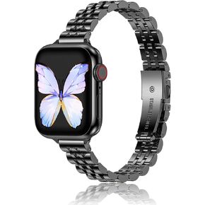 MioHHR Slim Metal Bands Compatible with Apple Watch Ultra 2 1Band (49mm) Series 9/8/7(45mm 41mm),Series SE 6/5/4(40mm 44mm),Series 3/2 /1(38mm 42mm), Thin Stainless Steel Chain Strap for Women iWatch Band