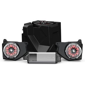 Rockford Fosgate RNGR18RC-STG5 Audio Kit: Ride Command Interface Adapter, 1500-Watt Amp, M2 Color Optix Multicolor LED Lighted Front Speakers & Subwoofer for Select Polaris Ranger Models (2018-2022)