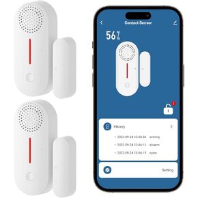 Erdiegle WiFi Door/Window Alarm Sensor with App 2.4Ghz(with Timer Arm and Disarm/Time Delay) Sound Adjustable Work with Alexa Google Assistant for Home Security Bussiness Burglar Alert
