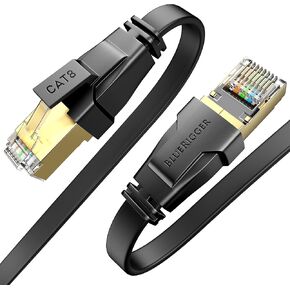 كابل إيثرنت BlueRigger CAT 8 - 25FT عادي (RJ45، 40 جيجابت في الثانية، 2000 ميجاهرتز، كابل إنترنت CAT8) كابل شبكة LAN عالي السرعة - متوافق مع وحدات تحكم الألعاب، HDTV، جهاز التوجيه، الكمبيوتر الشخصي