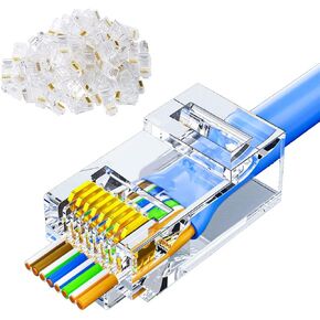 Tedgetal RJ45 Cat5e Connectors 100-Pack Cat5 Ends 8P8C Ethernet Pass Through Plug Gold Plated in Kuwait