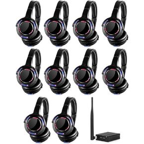 AYVVPII 10pcs Bundle Wireless Silent Disco LED Flashing Light Headphones with 1 Transmitter 500m Distance