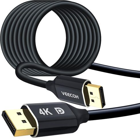 كابل VEECOH 4K DisplayPort بطول 1.2,15FT/5M، 4K@60 هرتز، 2K@144 هرتز، سلك DisplayPort فائق السرعة مطلي بالذهب لأجهزة الكمبيوتر المحمول وشاشة الألعاب TV PC - رمادي in Kuwait