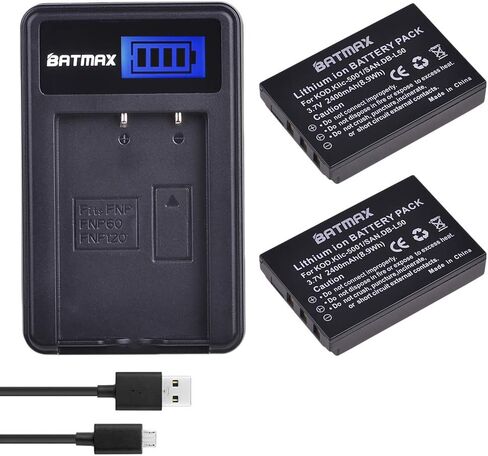 Batmax 2x 2400mAh KLIC-5001 Li-ion Battery + LCD USB Charger for Kodak Easyshare P712 P850 P880 Z730 Z760 Z7590 DX6490 DX7440 DX7590 DX7630 Zoom and Sanyo DB-L50 DMX-WH1 HD1010 FH11 HD2000 VPC-WH1 HD2 in Saudi Arabia