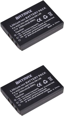 Batmax 2x 2400mAh KLIC-5001 Li-ion Battery + LCD USB Charger for Kodak Easyshare P712 P850 P880 Z730 Z760 Z7590 DX6490 DX7440 DX7590 DX7630 Zoom and Sanyo DB-L50 DMX-WH1 HD1010 FH11 HD2000 VPC-WH1 HD2 in Saudi Arabia