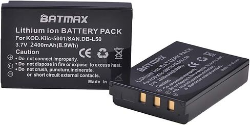 Batmax 2x 2400mAh KLIC-5001 Li-ion Battery + LCD USB Charger for Kodak Easyshare P712 P850 P880 Z730 Z760 Z7590 DX6490 DX7440 DX7590 DX7630 Zoom and Sanyo DB-L50 DMX-WH1 HD1010 FH11 HD2000 VPC-WH1 HD2 in Saudi Arabia