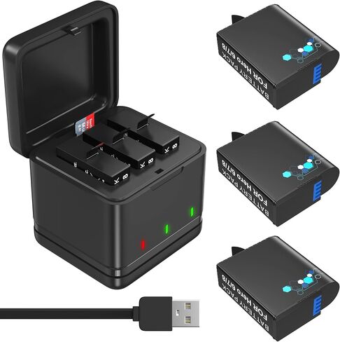 بطارية بديلة NOPWOK Hero 8 بقدرة 1800 مللي أمبير في الساعة لـ Gopro Hero 6/7/8 3 عبوات وشاحن تخزين (متوافق تمامًا مع Gopro Hero 8، Hero 7، Hero 6) in Kuwait